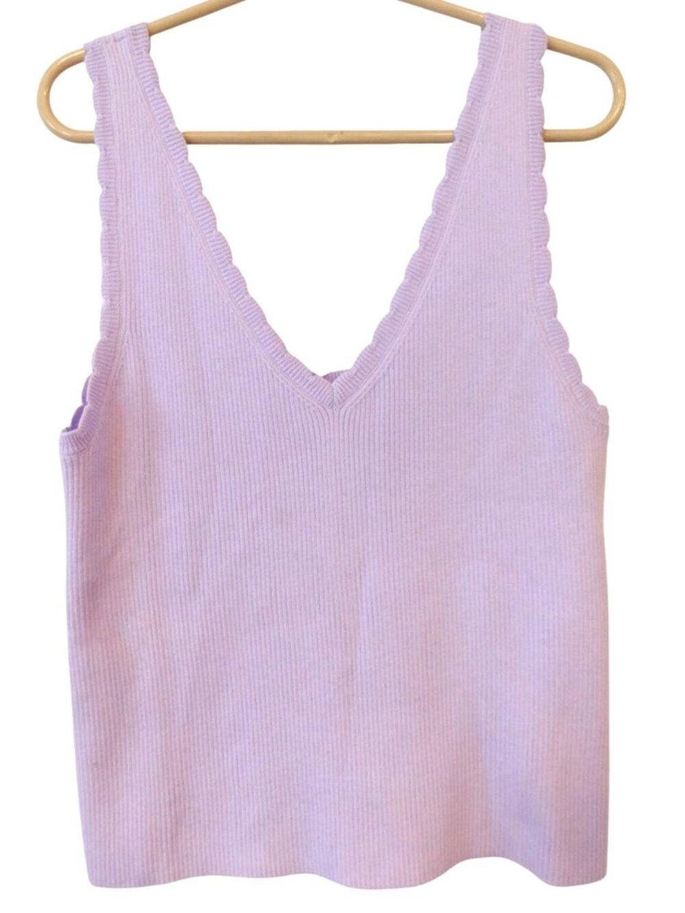 Aerie Women XL Purple Ribbed Knit Tank Top With Scalloped Trim V-Neck